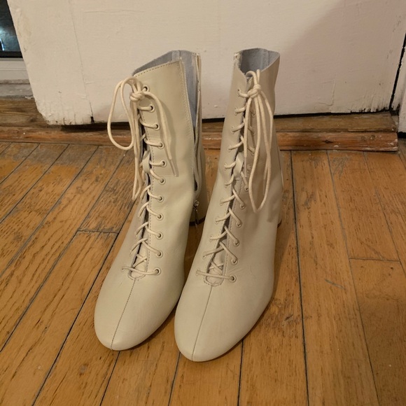 Zara Shoes Whitecream Zara Lace Up Boots Poshmark